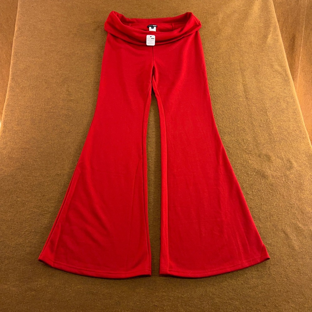 Fashion Nova Womens Large Red Fold Over Waist Bell Bottom Flare Pants NWT